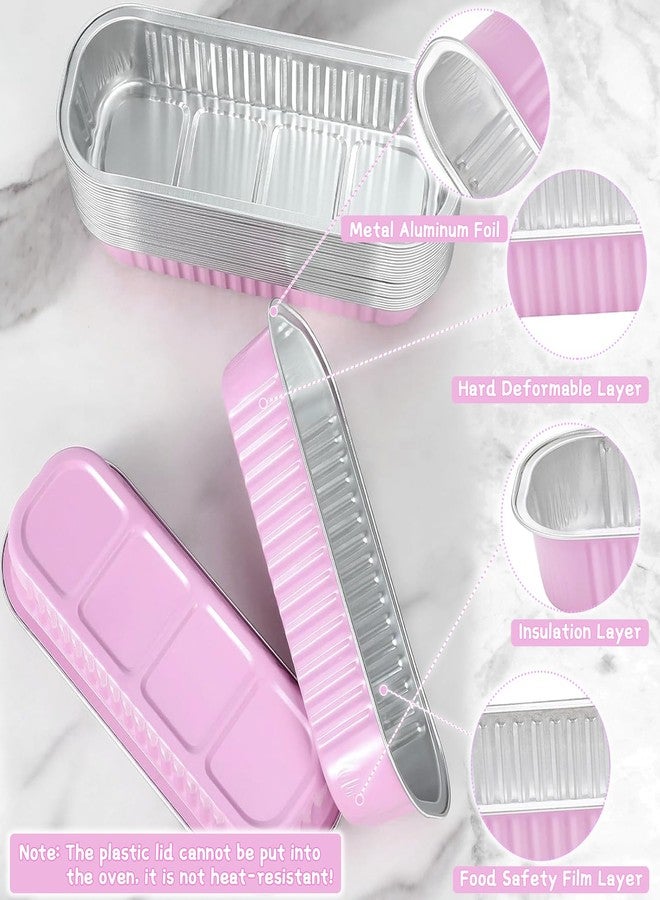 Yimerlen 100 Pack Mini Loaf Pans Mini Cake Pans with Lids and Spoons Sealing Sticker, 6.8oz Rectangle Aluminum Foil Baking Pans Disposable Loaf Cake Pan for Baking (Pink) - Image 3