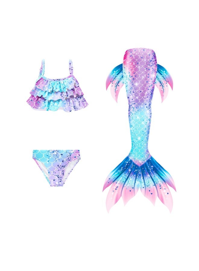 Mermaid Costume Dress - Girls Mermaid Fishtail Costume Dress - Dh22 purple blue, 120 - Princess Dress Up, Halloween Cosplay, Fancy Party Wear, Birthday Costume, Fantasy Outfit Swimsuit - Image 1