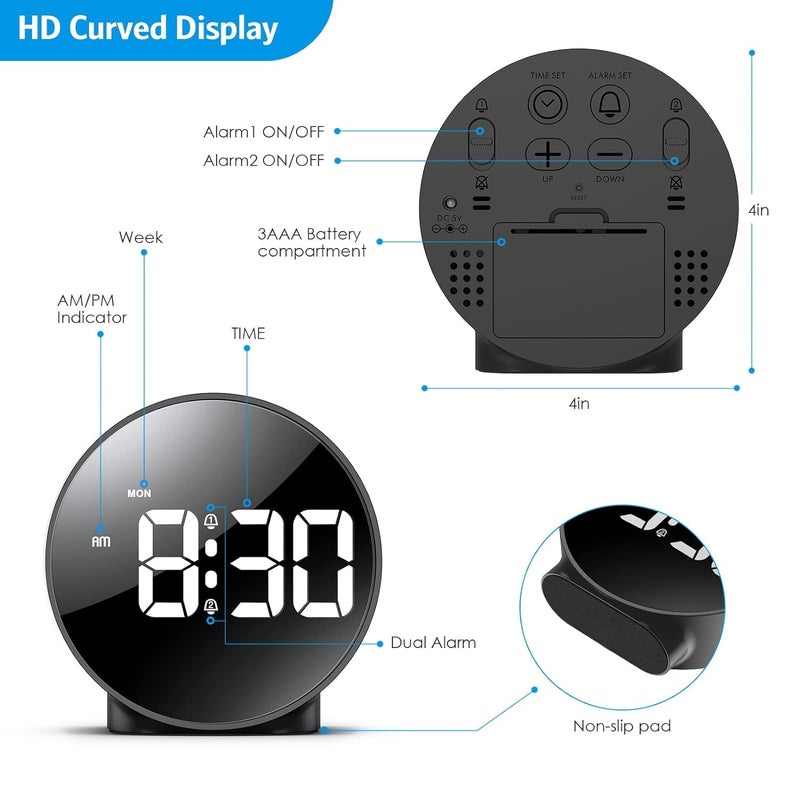 Meneflix Digital Alarm Clock Table Clock for Students Home Office Corporate Small Electronic Clock with 2 Alarms Snooze Dimmable Alarm Days Set 1224H Display BatteryAdapter not Included - Image 5