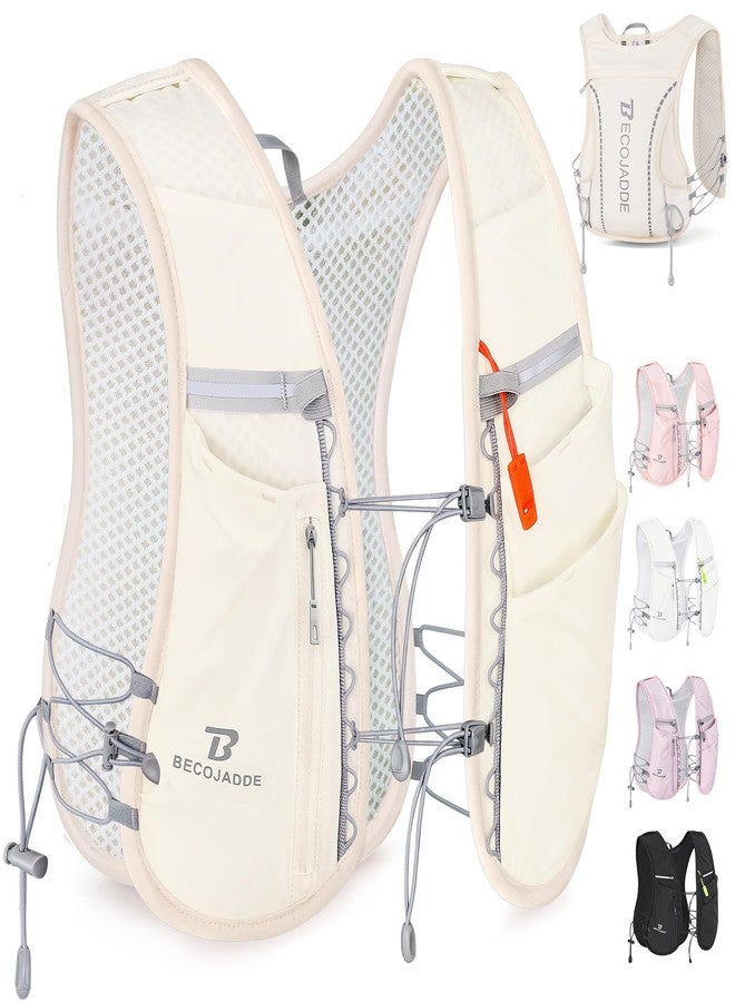 BECOJADDE 5L Running Vest for Women, Hydration Backpack Lightweight & Breathable for Trail Running, Marathon, Hiking, Cycling (No Bladder or Bottles Included), Beige - Image 1