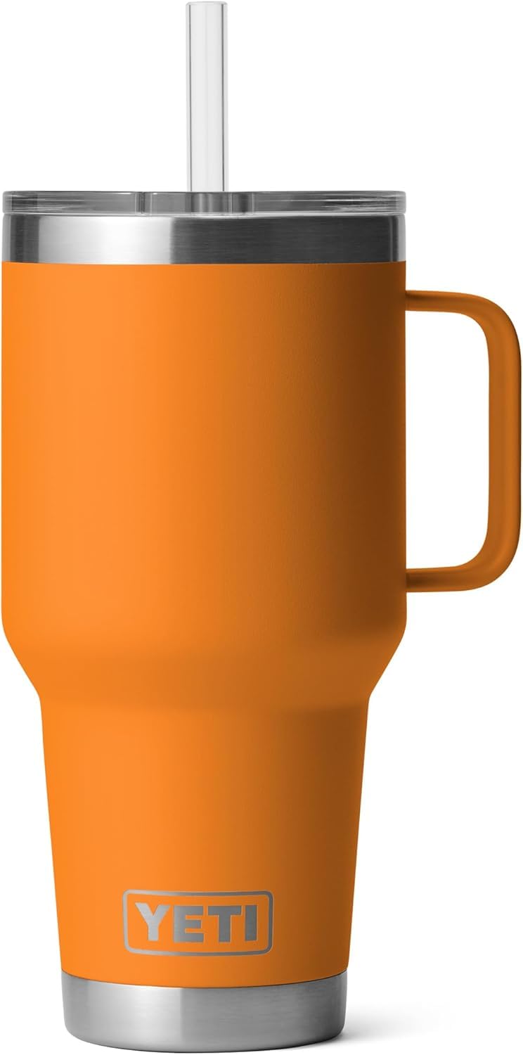 YETI Rambler 25 oz Tumbler with Handle and Straw Lid  Travel Mug Water Tumbler  Vacuum Insulated Cup with Handle  Stainless Steel  King Crab Orange