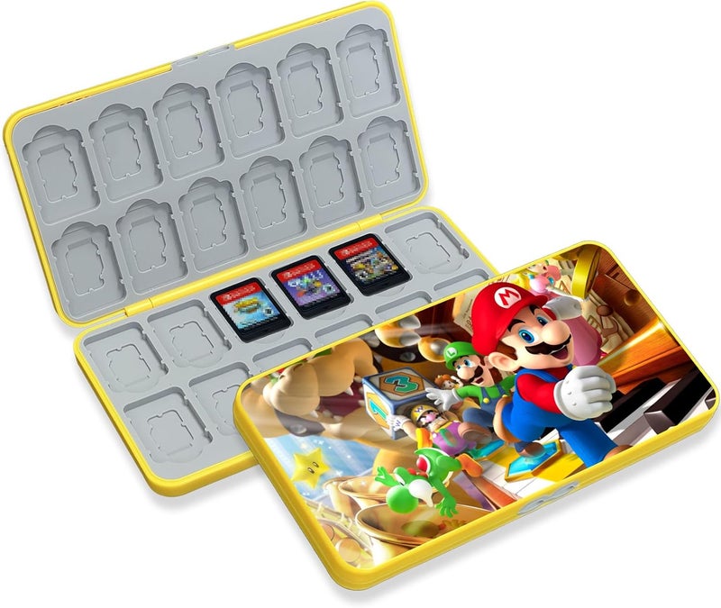 حقيبة بطاقات ألعاب doepeBAE متوافقة مع Nintendo Switch، حامل تخزين بطاقات الألعاب، حقيبة حماية رفيعة محمولة جديدة مع 24 فتحة لبطاقات الألعاب و48 فتحة لبطاقات TF (أصفر 24T) - Image 1