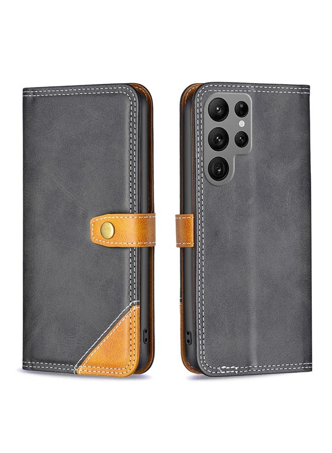 اس-توب جراب لهاتف Samsung Galaxy S23 Ultra 5G مصنوع من الجلد بخيوط خياطة مزدوجة متطابقة اللون - Image 1