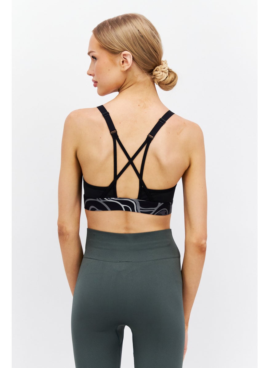 Reebok Women Printed Padded Sport Bra, Black  - Image 2