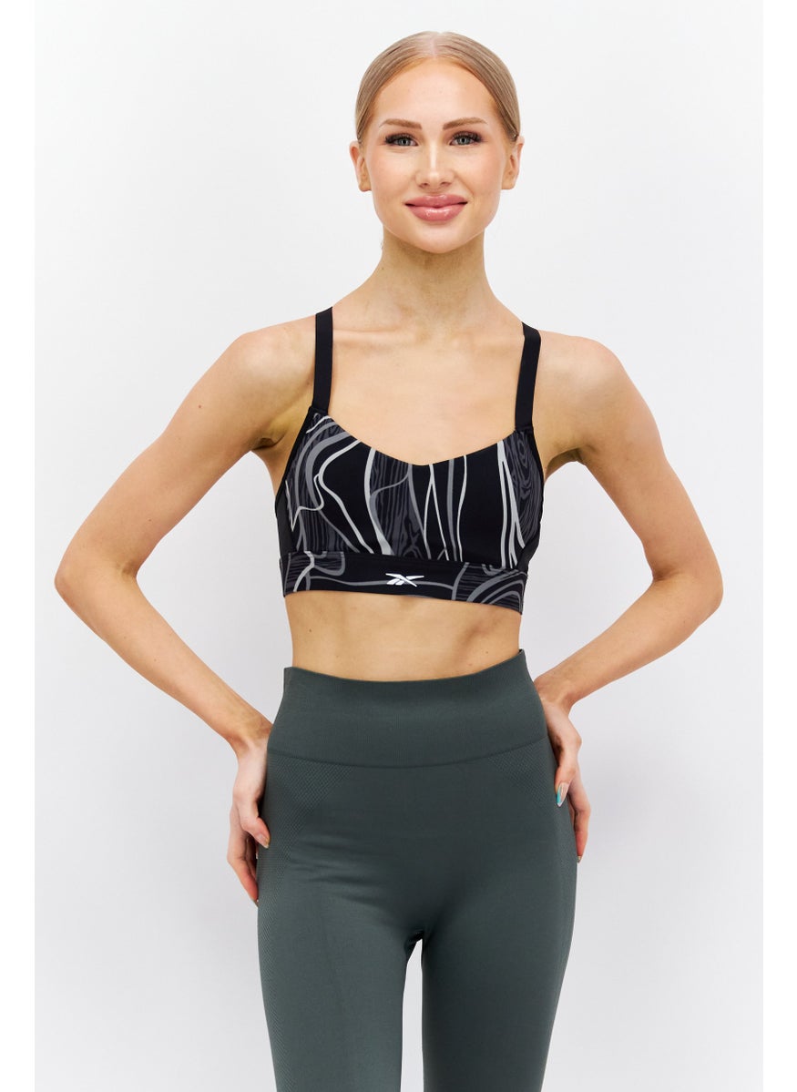 Reebok Women Printed Padded Sport Bra, Black  - Image 1