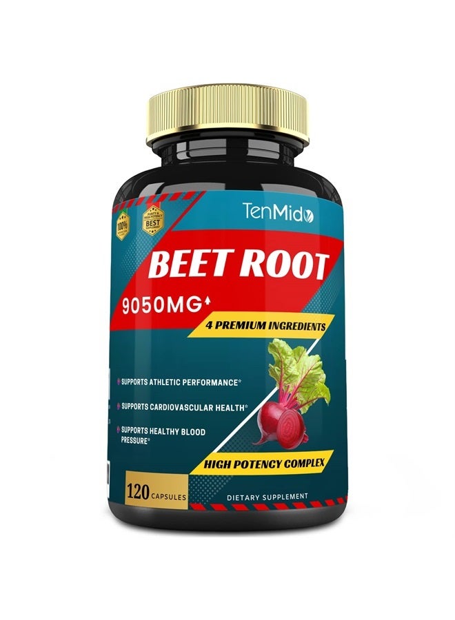 Tenmido Beet Root Extract Capsules Equivalent to 9050mg, 4 Months Supply & Green Tea, Ginseng, Black Pepper | Increased Energy, Athletic Performance Supports, Boosts Stamina | Nutritional Workout Supplements - Image 1