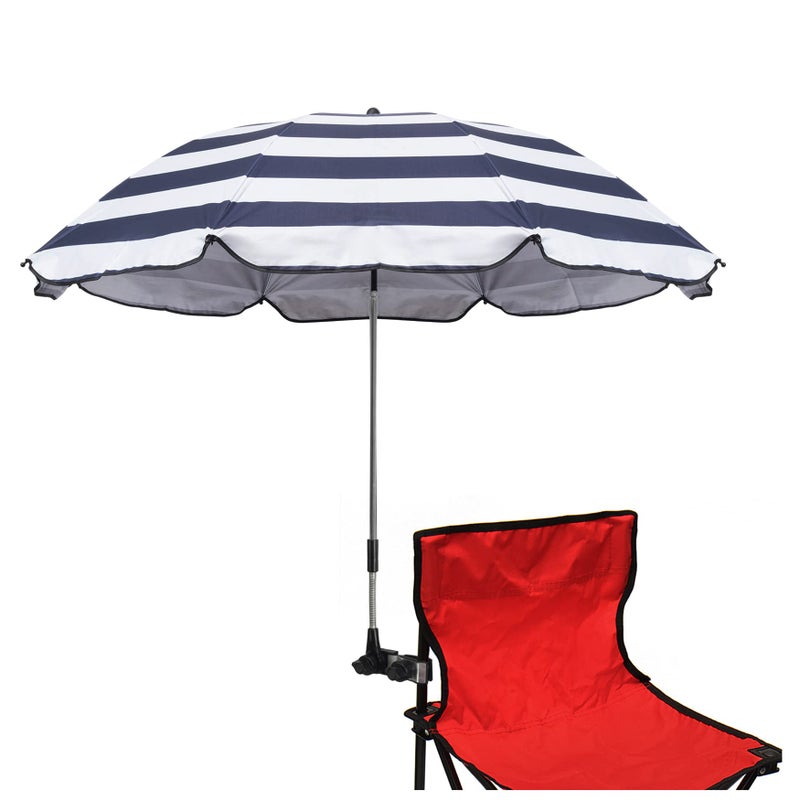 GRANDMEI Chair Umbrella with Clamp,46 inches UPF 50+ Clip on Parasol for Patio,Beach Chairs,Strollers,Wheelchairs,Golf Carts (D-Blue Stripe) - Image 1