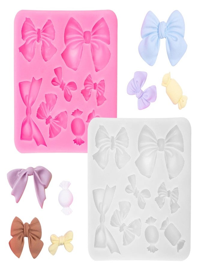 Arvintas 2PCS Bow Chocolate Mold Bow Fondant Mini Mold Silicone Cake Pop Molds Bow Cookie Cutter for Birthday Party Cupcake Topper Wedding Candy Chocolate DIY Cake Decorating Mold - Image 1