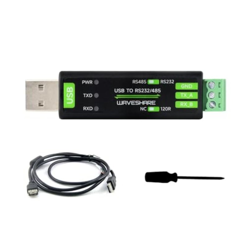 USB to RS232/485 Serial Converter with FT232RNL chip for stable transmission, black plastic housing, ideal for industrial control and data acquisition - Image 1