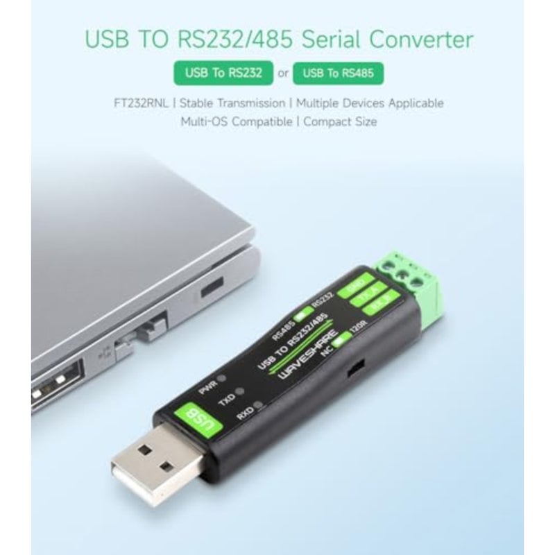 USB to RS232/485 Serial Converter with FT232RNL chip for stable transmission, black plastic housing, ideal for industrial control and data acquisition - Image 3