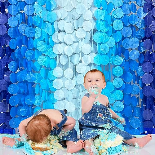 PinkBlume 205 Ft Blue Party Decorations Ombre Navy Circle Dot Backdrop Streamer Royal Tissue Paper Polka Hanging Garland for Birthday Graduation Wedding Under The Sea Nautical Ahoy Achor - Image 4
