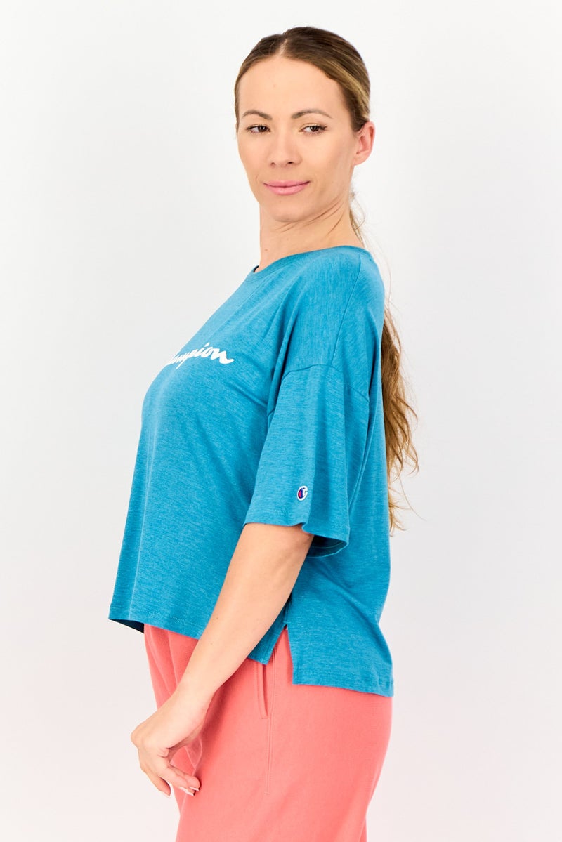 Champion Women Sportswear Fit Brand Logo Short Sleeve Training T-Shirt, Teal Green - Image 2