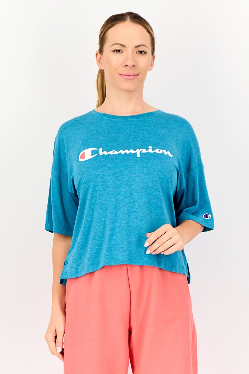 Champion Women Sportswear Fit Brand Logo Short Sleeve Training T-Shirt, Teal Green - Image 1