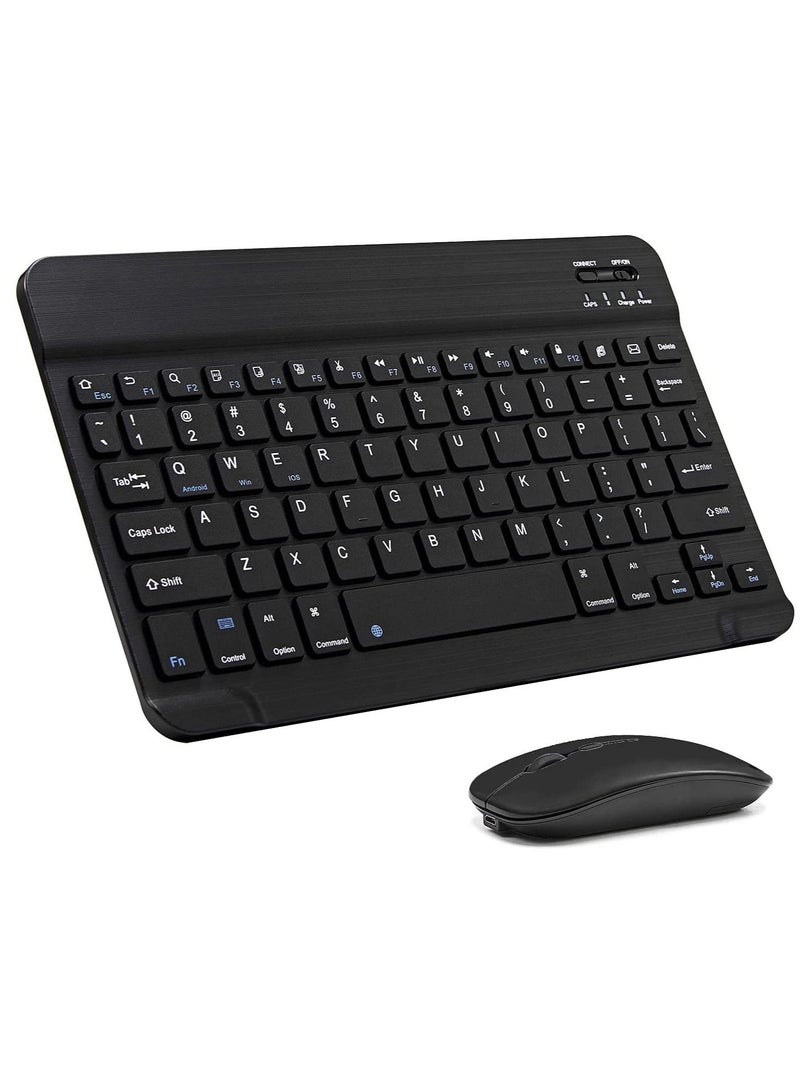 Ultra-Slim Bluetooth Keyboard and Mouse Combo Rechargeable Portable Wireless Keyboard Mouse Set for Apple iPad iPhone iOS 13 and Above Samsung Tablet Phone Smartphone Android Windows (Black) - Image 1