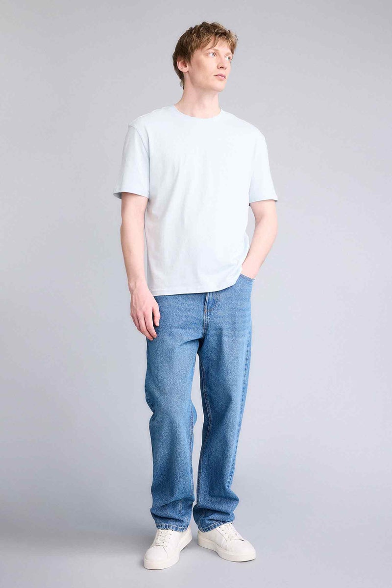 DeFacto Blue Man Regular Fit Crew Neck 100% Cotton Short Sleeve T-Shirt Casual - Image 2
