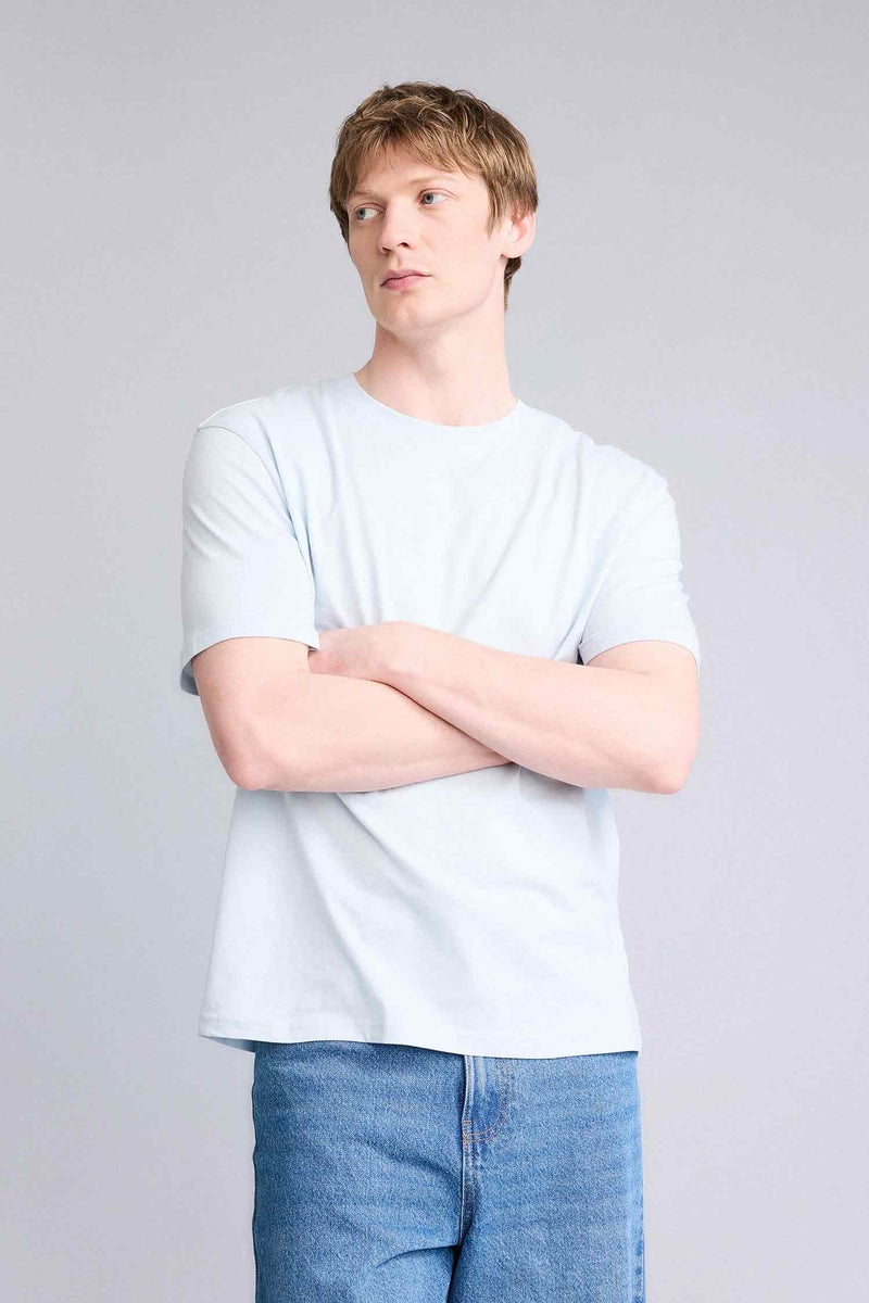 DeFacto Blue Man Regular Fit Crew Neck 100% Cotton Short Sleeve T-Shirt Casual - Image 3