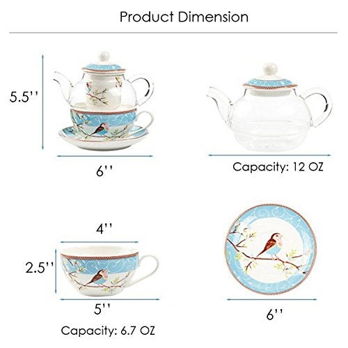 Jusalpha Glass Teapot with a Fine China Infuser Strainer, Cup and Saucer Set,Teapot and Teacup for One, Tea for one #05 (Pink) - Image 5