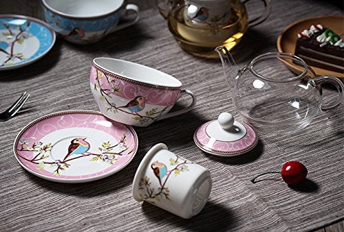 Jusalpha Glass Teapot with a Fine China Infuser Strainer, Cup and Saucer Set,Teapot and Teacup for One, Tea for one #05 (Pink) - Image 4
