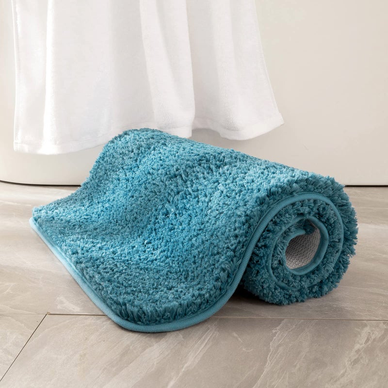 MIULEE Thick Small Non Slip Bathroom Rug Shaggy Soft Bath Mat Plush Microfiber Absorbent Water for Shower Tub Machine Washable Teal 20x30 Inches