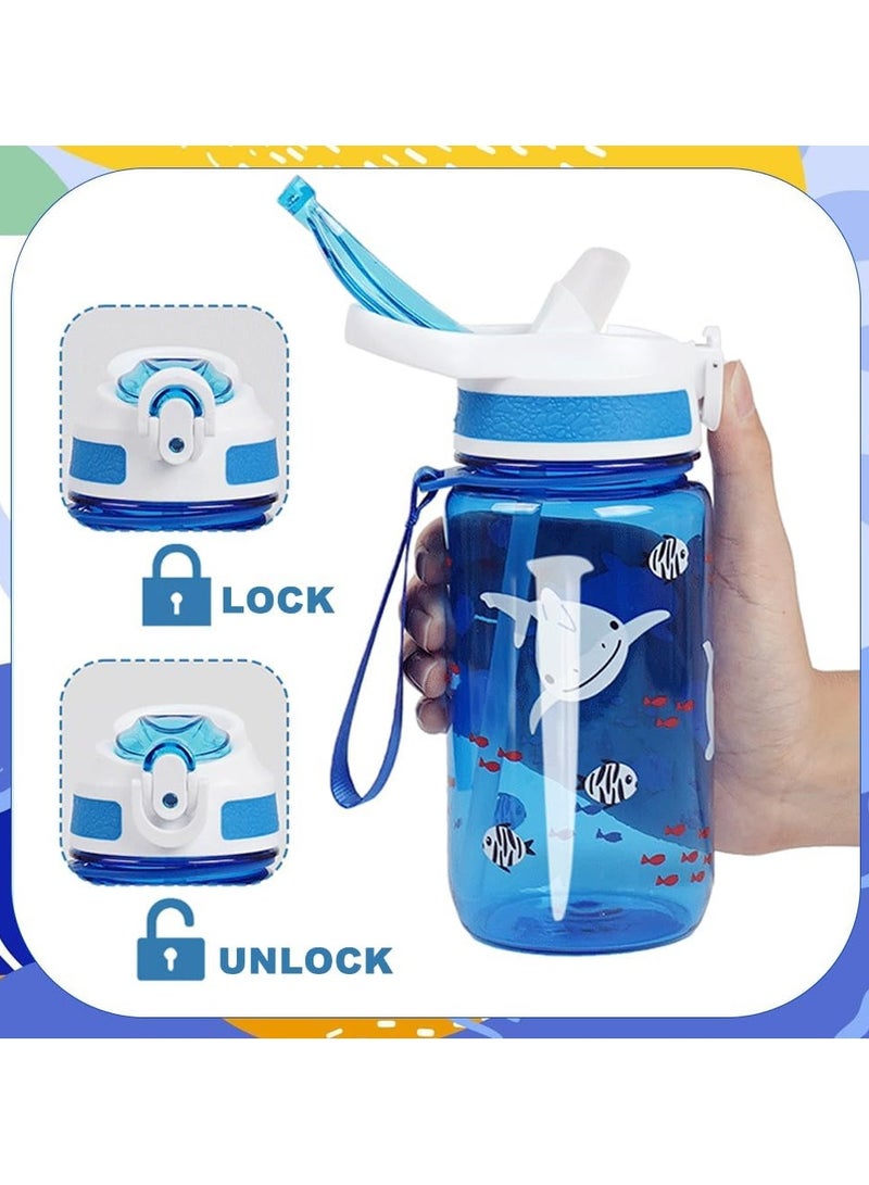 السيد باندا زجاجة مياه للاطفال سعة 600 مل، مانعة للتسرب ومضادة للكسر وخالية من البيسفينول ايه مع ماصة، زجاجة محمولة ومتينة للمدرسة والسفر للاولاد والبنات، مناسبة للاطفال (القرش الأزرق) - Image 4