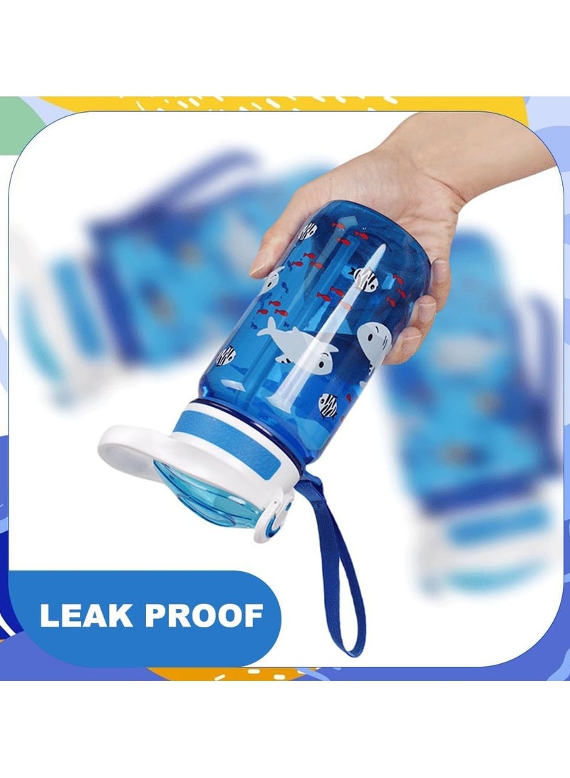 السيد باندا زجاجة مياه للاطفال سعة 600 مل، مانعة للتسرب ومضادة للكسر وخالية من البيسفينول ايه مع ماصة، زجاجة محمولة ومتينة للمدرسة والسفر للاولاد والبنات، مناسبة للاطفال (القرش الأزرق) - Image 5