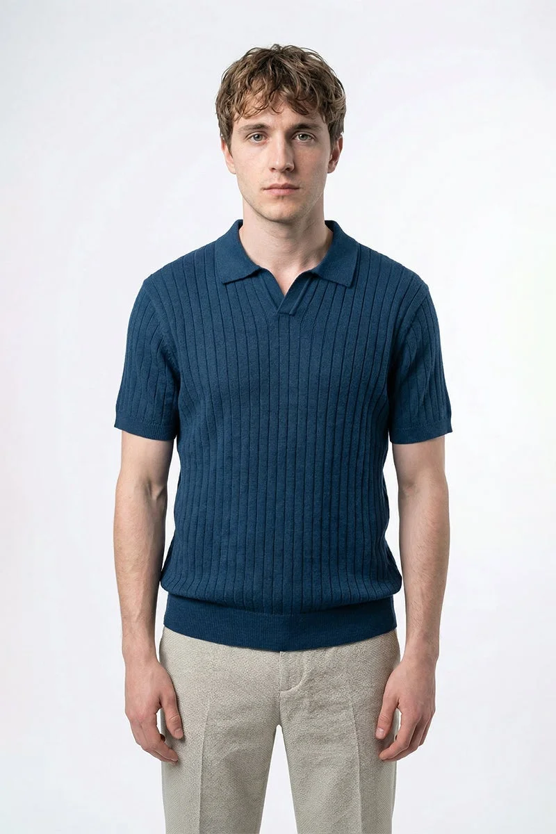 SNITCH Teal Ribbed Half Sleeve Regular Fit T-Shirt