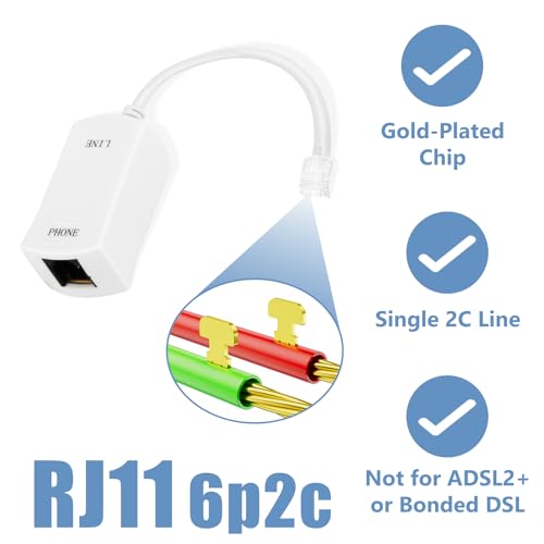 Uvital DSL Filter for Landline Phone, 1 Pack DSL Modem Phone Filter Adapter, RJ11 6P2C Male to Female ADSL Cable in-line ADSL Filters for Fax Machines/Answering Machines, White - Image 4