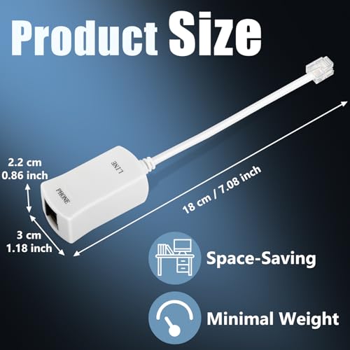 Uvital DSL Filter for Landline Phone, 1 Pack DSL Modem Phone Filter Adapter, RJ11 6P2C Male to Female ADSL Cable in-line ADSL Filters for Fax Machines/Answering Machines, White - Image 2