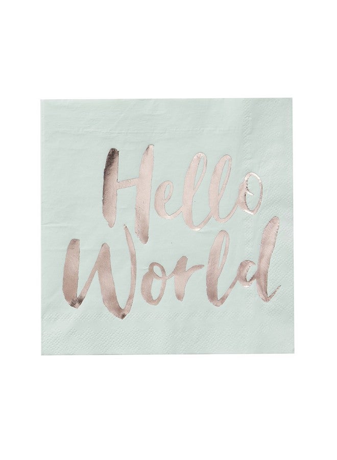 Ginger Ray Hello World Mint & Rose Gold Baby Shower Paper Napkins X 20 Hello World - Image 1