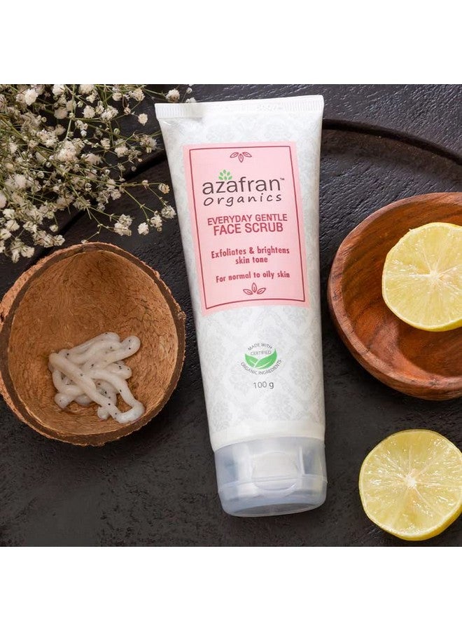 Azafran Organic Gentle Face Scrub For Daily Use | Remove Blackheads, Dead Skin | Exfoliates Gently with Jojoba Beads, Coconut Shell Powder and AHAs, 100g - Image 3