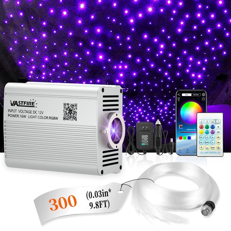 VASTFIRE Starlight Headliner Kit 300pcs 003in 98ft Fiber Optic Star Lights for Car with 16W RGBW Twinkle Music Sync APPRemote Control for Car RoofBedroom Ceiling - Image 2
