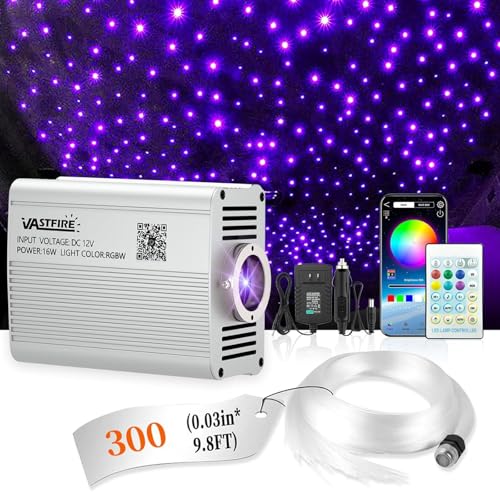 VASTFIRE Starlight Headliner Kit 300pcs 003in 98ft Fiber Optic Star Lights for Car with 16W RGBW Twinkle Music Sync APPRemote Control for Car RoofBedroom Ceiling - Image 1