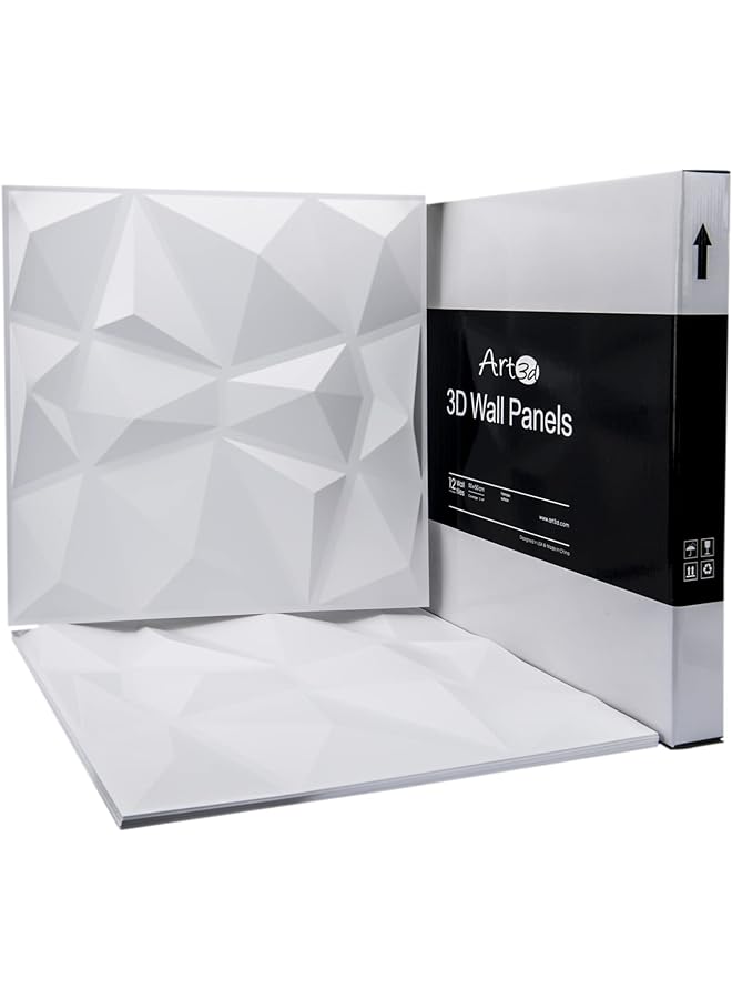 Zaboon ألواح جدارية ثلاثية الأبعاد بتصميم الماس الأبيض - عبوة من 12 بلاطة 32 قدم مربع (PVC) - Image 3