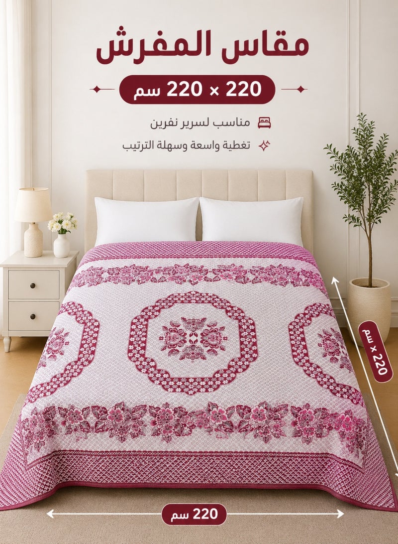 Classic Patterned Bed Cover 1-Piece – Floral & Geometric Decorative Bedspread – 220x220 cm - Image 3
