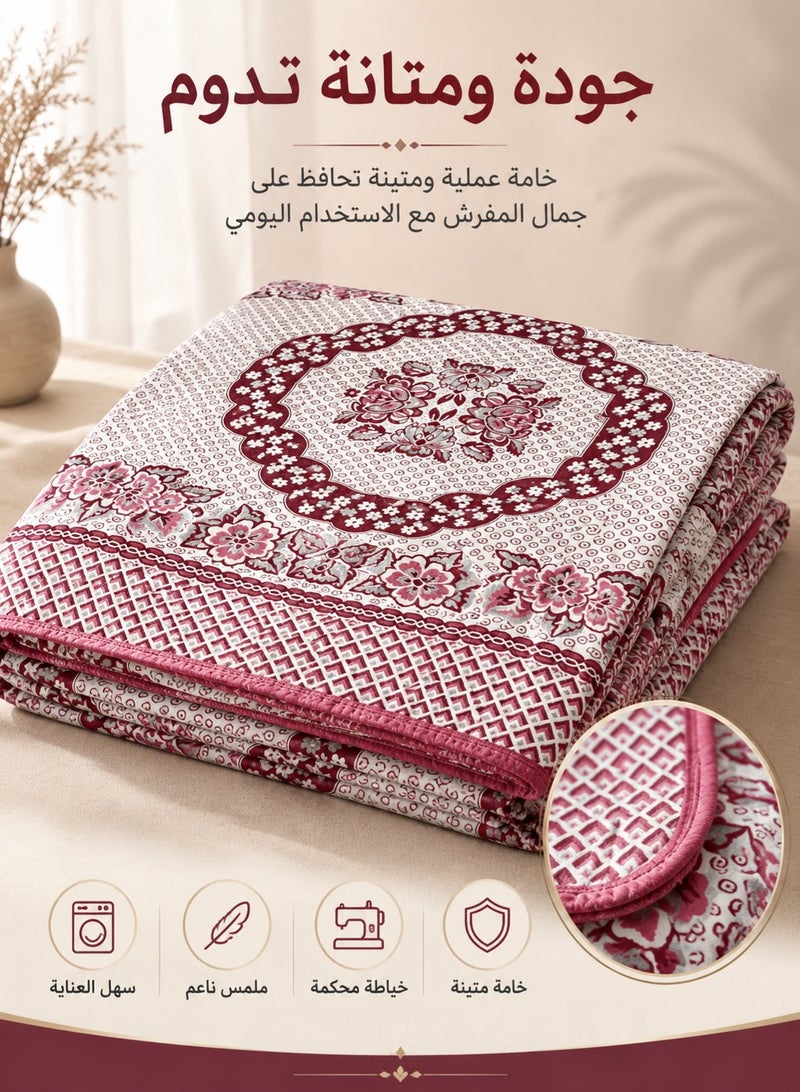 Classic Patterned Bed Cover 1-Piece – Floral & Geometric Decorative Bedspread – 220x220 cm - Image 2