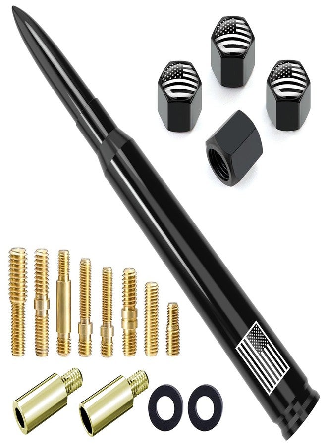 Engirette Car Truck Bullet Antenna with Tire Valve Caps American Flag Universal Short Replacement for GMC Sierra Chevy Silverado Dodge Ram 1500 2500 3500 Ford F150 F250 F350 Super Duty Raptor Accessories, Black - Image 1