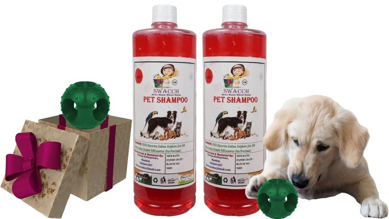 swacch Pet Shampoo | Puppy Safe Shampoo | PH Balanced | Ditch to Itch for Pet Shampoo 2 Litre (Strawberry) + Goofy Ball Chew Toy Combo Pack - Image 1