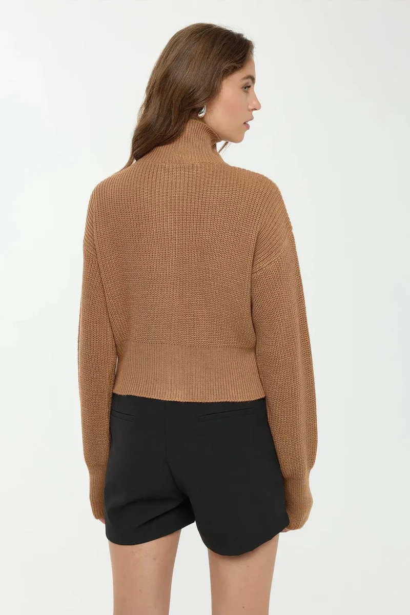 Hiccup Chestnut Brown Zippered Cardigan for Women | Best Price UAE
