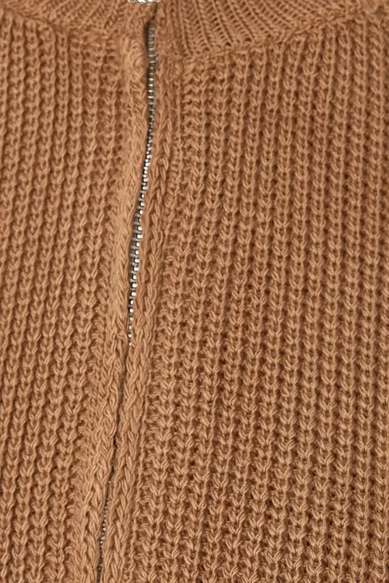 Hiccup Chestnut Brown Zippered Cardigan for Women | Best Price UAE