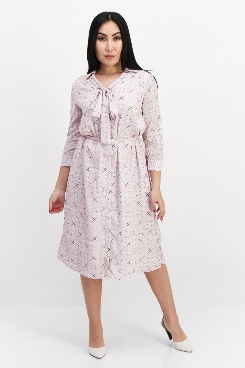 VERO MODA فستان قميص ميدي مزين بطبعة شاملة للنساء، متعدد الألوان - Image 1