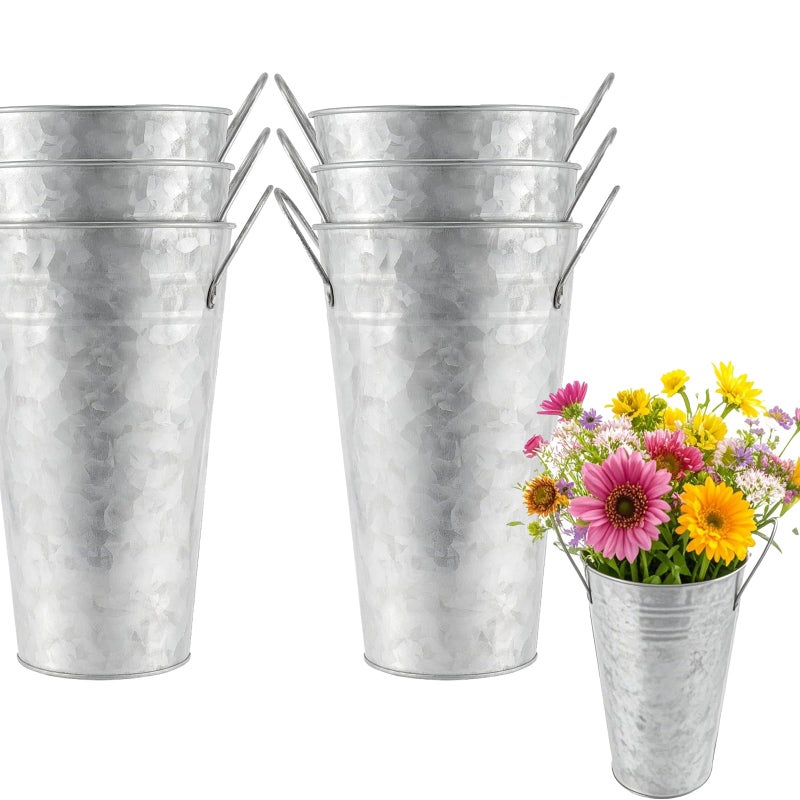HAKZEON 6 Pack 10 Inches Galvanized Metal Vase Rustic Farmhouse Tall Galvanized Metal Flower Vase for Wedding Table Home Decor
