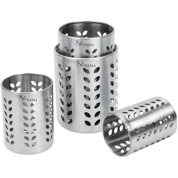 NAMA NAMA Stainless Steel Multipurpose Cutlery Stand for Kitchen Spoon Stand Pen Stand Cutlery Holder Spoon Holder for Kitchen Dining Table Set of 4 Size 7cm 10cm  - Image 1
