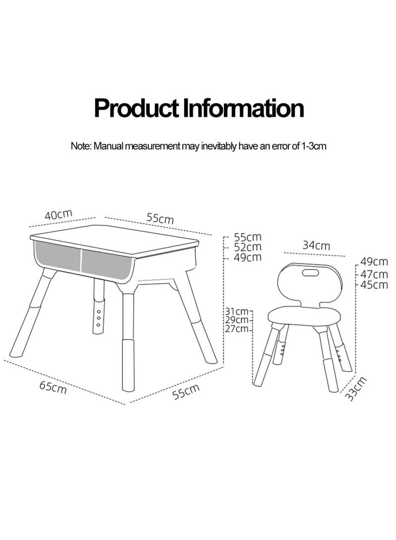 Children’s Learning Study Table with 2 Chairs – Adjustable Height, Wooden Design - Image 3