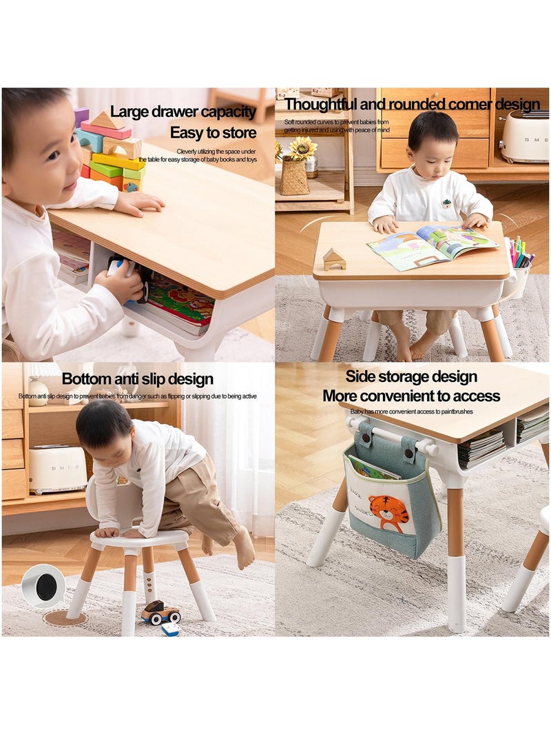 Children’s Learning Study Table with 2 Chairs – Adjustable Height, Wooden Design - Image 2