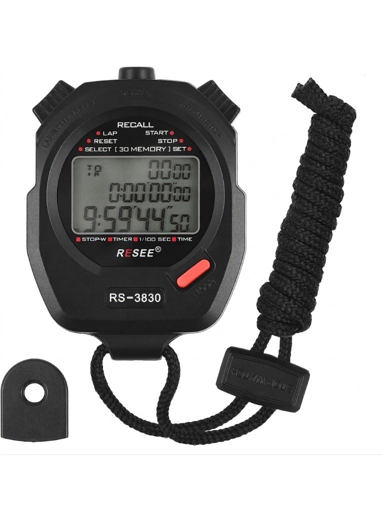ساعة إيقاف رقمية رياضية RS-3810 بذاكرة 10 تسجيلات، مؤقت دقيق 1/100 ثانية وشاشة LCD مع حبل للرقبة للمدربين والرياضيين - Image 1