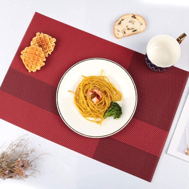 Mockery Placemats WipeClean Place Mats Set of 6 HeatResistant placemats Vinyl Table Mats DirtRepellent Place mats for The Home Restaurant Kitchen and Dining Table 30x45cm Wine Red L12B - Image 4