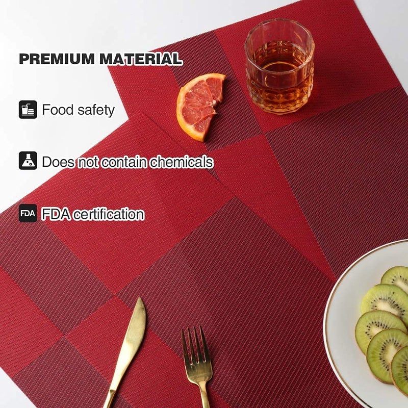 Mockery Placemats WipeClean Place Mats Set of 6 HeatResistant placemats Vinyl Table Mats DirtRepellent Place mats for The Home Restaurant Kitchen and Dining Table 30x45cm Wine Red L12B - Image 5