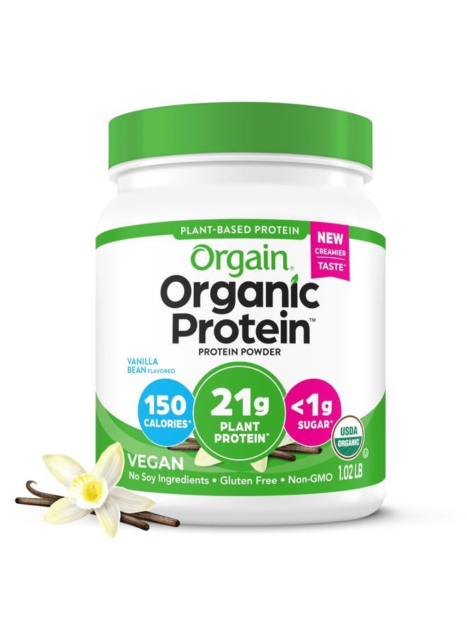 Orgain Organic Vegan Protein Powder, Vanilla Bean - 21g Plant Based Protein, 4g Prebiotic Fiber, No Lactose Ingredients, No Added Sugar, Non-GMO, For Shakes & Smoothies, 1.02 lb (Packaging May Vary) - Image 1