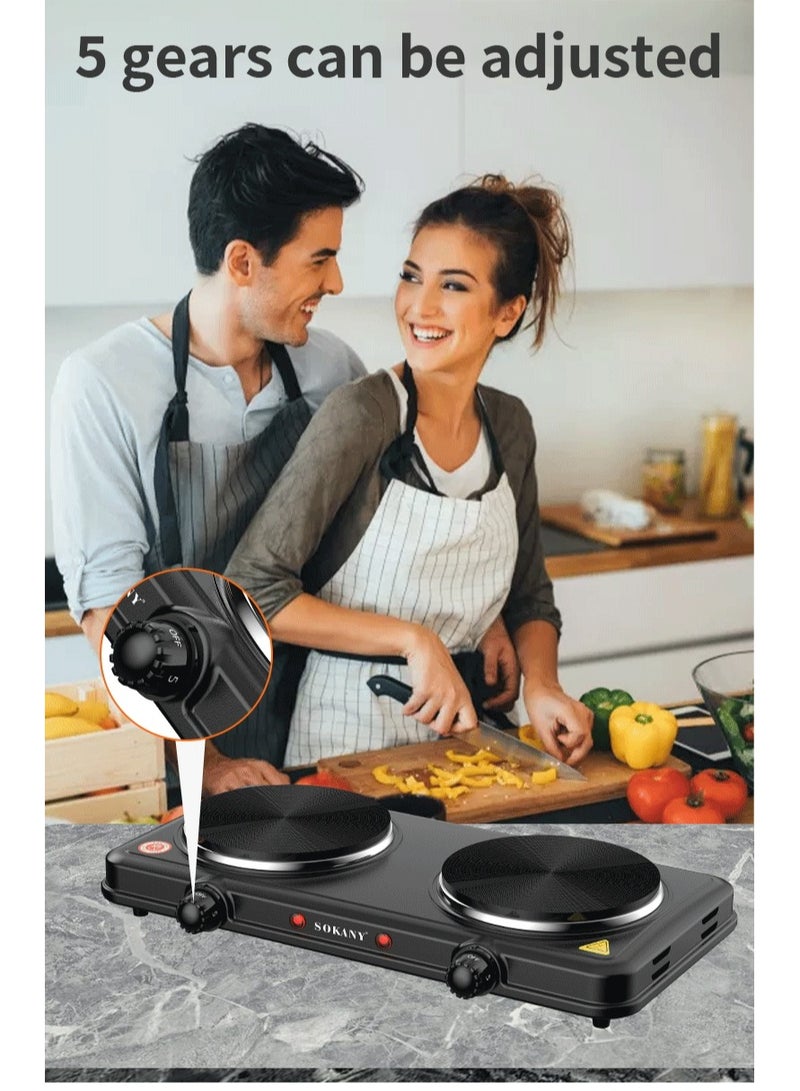 سوكاني موقد كهربائي سخان كهربائي بشعلتين 2000 وات SK-5107 أسود - Image 5