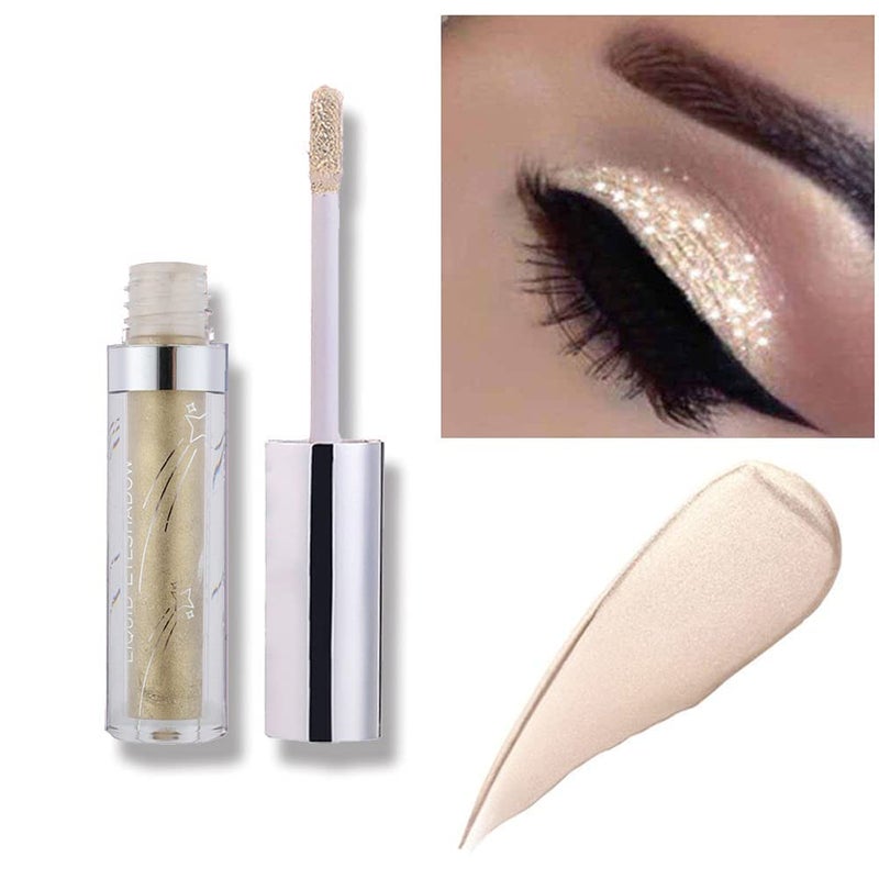 Hotiary Glitter Liquid Eyeshadow Metallic Glitter Shimmer Sparkling Eye Shadow Long Lasting Waterproof High Pigments Sparkle Eye Makeup Kit Metals Gloss Eyeliner PenGold Cream